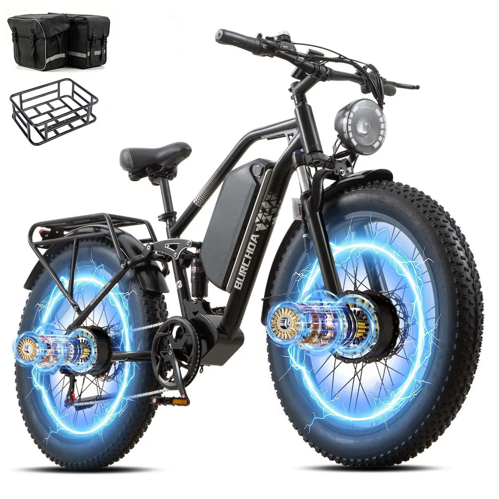 2026 Dual Motor Electric Bike for Adults AWD 5000W/3000W Peak 40 MPH/30 MPH E Dirt Bike, 52V/48V Removable Battery 65/80/150 Mil image 3