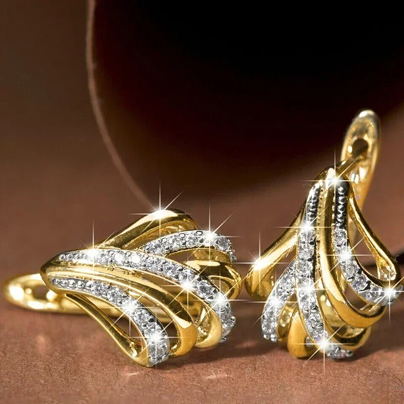 Huitan Opulent Shiny Hoop Earrings with Cubic Zirconia Noble Two Tone Accessories Gorgeous Aesthetic Wedding Jewelry for Women