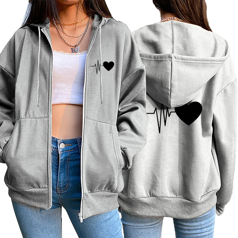 Lässiger, hochwertiger Damen-Cardigan mit Reißverschluss, Kapuzenpullover mit Aufdruck, modisches Jogging-Oberteil, vielseitige Sportjacke für Damen – Detail 4
