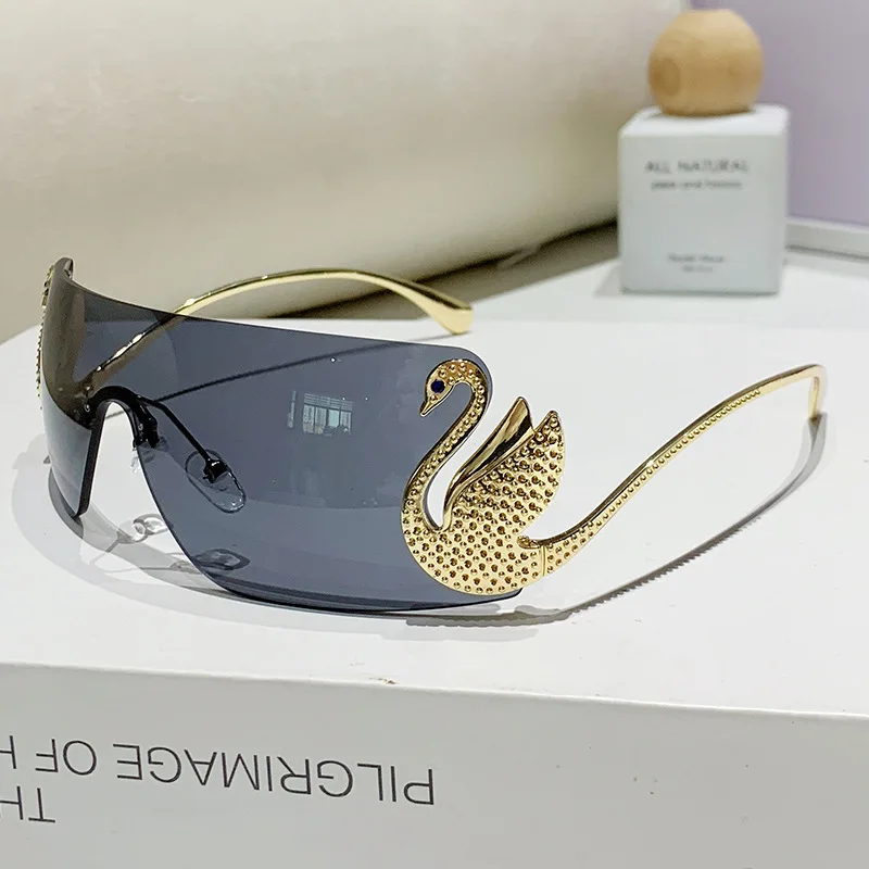 Neue Y2k Vintage Randlose Sonnenbrille für Damen Luxusmarken-Design Sonnenbrillen Punk Beliebte Einteilige Gläser Eyewear