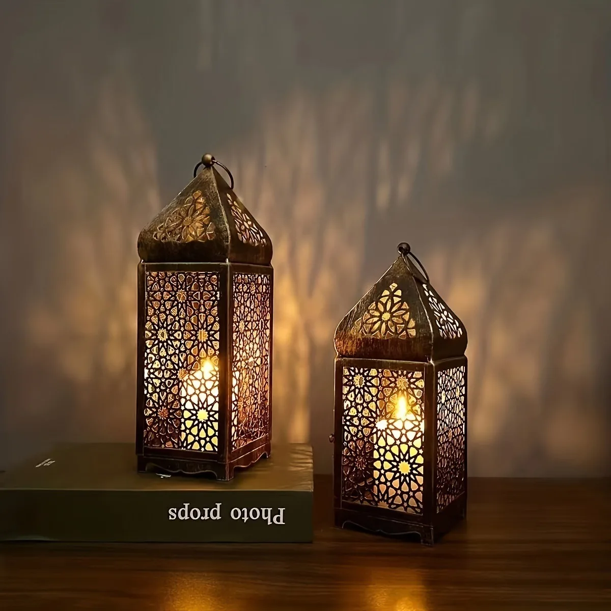 Vintage Hanging Metal Lantern Candle Holder, Rustic Cutout Decorative for Indoor Outdoor Home Garden Patio Party