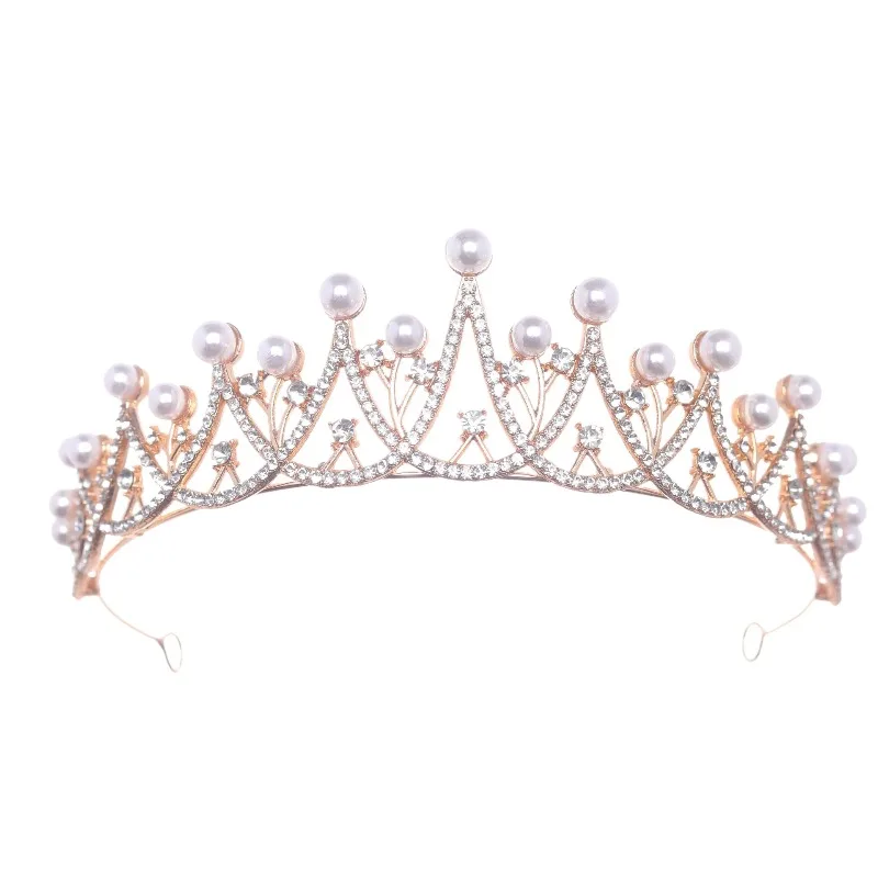 ブライダルヘアアクセサリー韓国パールダイヤモンドクラウンシンプル高級クラウン結婚式宴会誕生日ヘッドギア写真アクセサリー