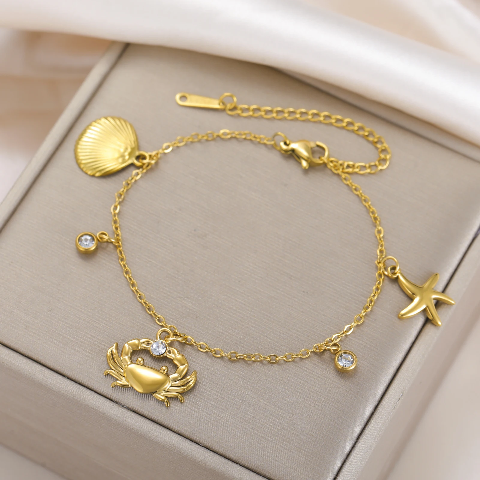 COOLTIME Mode Seestern Krabben Shell Anhänger Armband Edelstahl Boho Sommer Strand Armband Schmuck Geschenk Großhandel – Detail 16