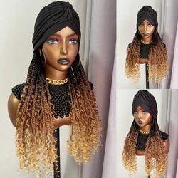 WIGERA Long Headband Ombre Brown Honey Blond Boho Box Braided Synthetic Wig With Changed Freely Turban Braiding Hair Extensions