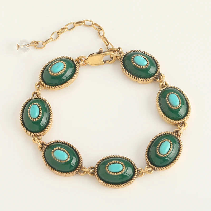Vintage Green Bracelets For Girl Enamel Natural Glaze Retro Blue Gold Color Crystal Beads Rhinestones Antique Jewelry Charm 2025