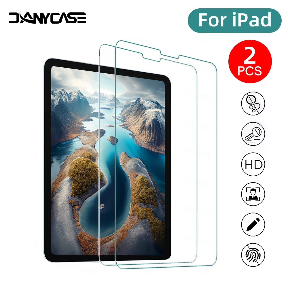 

2pcs Tempered Glass Films For iPad Air 11/13 M2 M3 Pro 11/13 M4 M5 Screen Protector for iPad 3/4/5/6/7/8/9/10th Air 4/5 mini 6/7