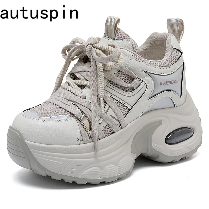

Уличная обувь AUTUSPIN Harajuku для женщин, кожаные повседневные массивные кроссовки на высокой платформе 8 см, женская зимне-осенняя обувь, женская обувь