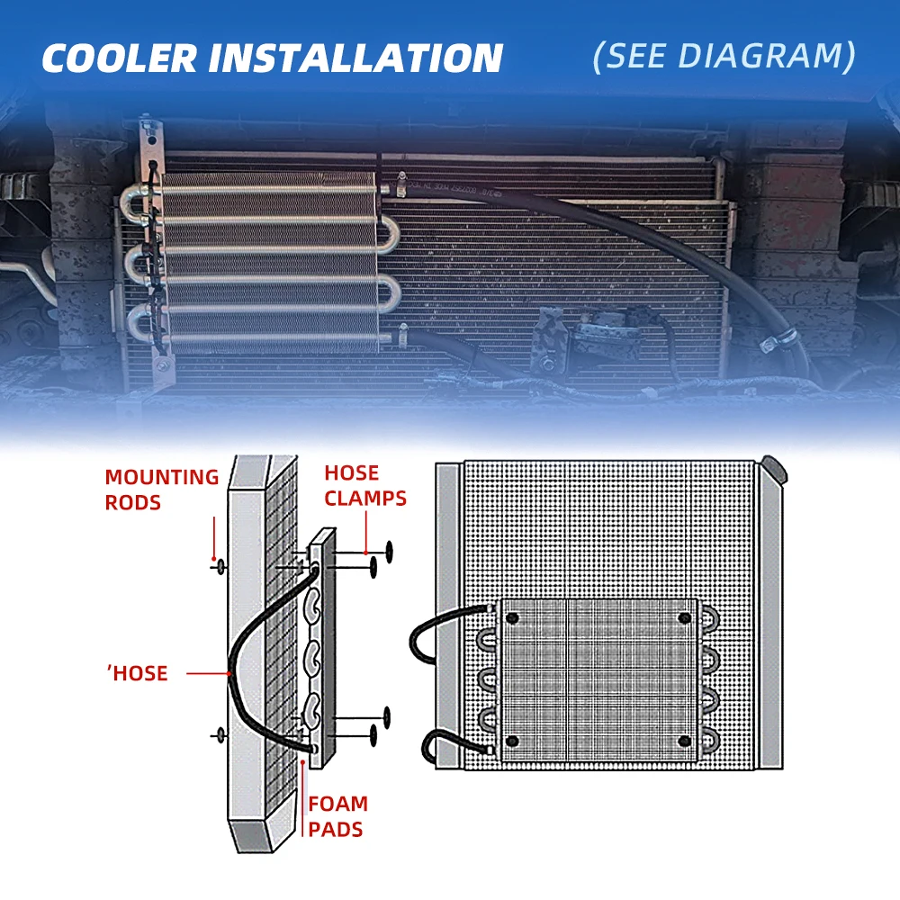 RASTP-Aluminum 2 Row Oil Cooler Kit Radiator Car Transmission Plate & Fin Oil Cooler Auto-Manual Radiator Converter RS-OSA020