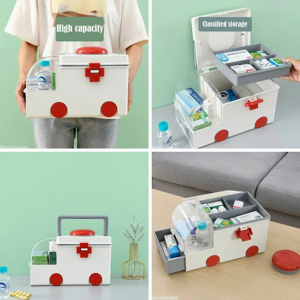 

Portable First Aid Medicine Box, Large Capacity Home Medical Organizer, Multi-Compartment Storage Case for Supplies