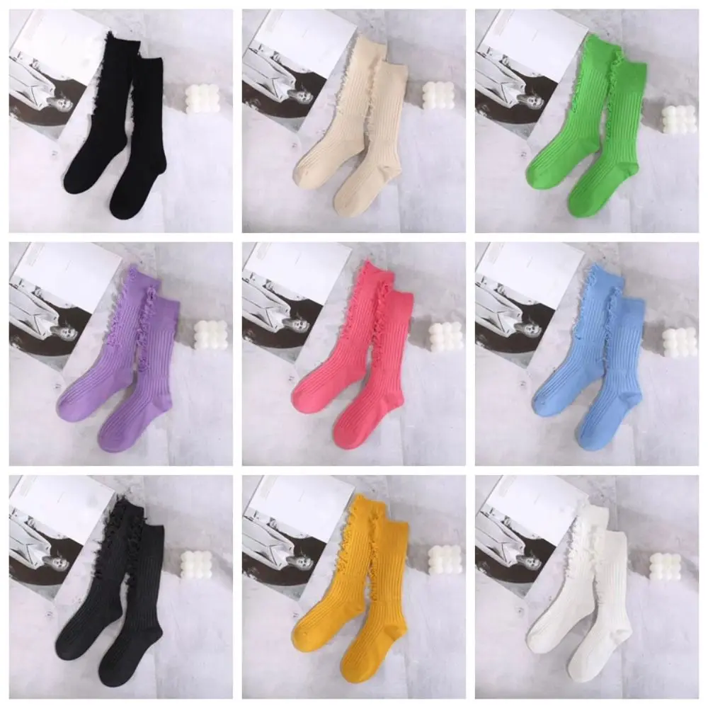 

Personality Cotton Mid Tube Socks Breathable Gothic Hollow Mesh Stockings Broken Hole Pile Up Leggings Women Girl
