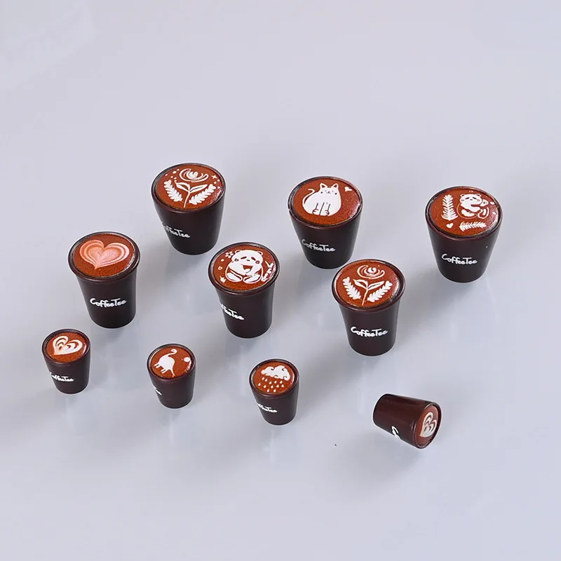 10 Pcs Resin Simulation Cute Latte Art Coffee Cup Food Toy Diy Japanese Style Doll House Miniature Accessories