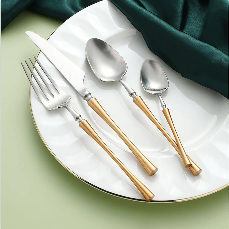 Matte Golden Table Cutlery Set Stainless Steel Knife Fork Spoon Kitchenware Frost Dinnerware Sets Kitchen Tableware Accessories