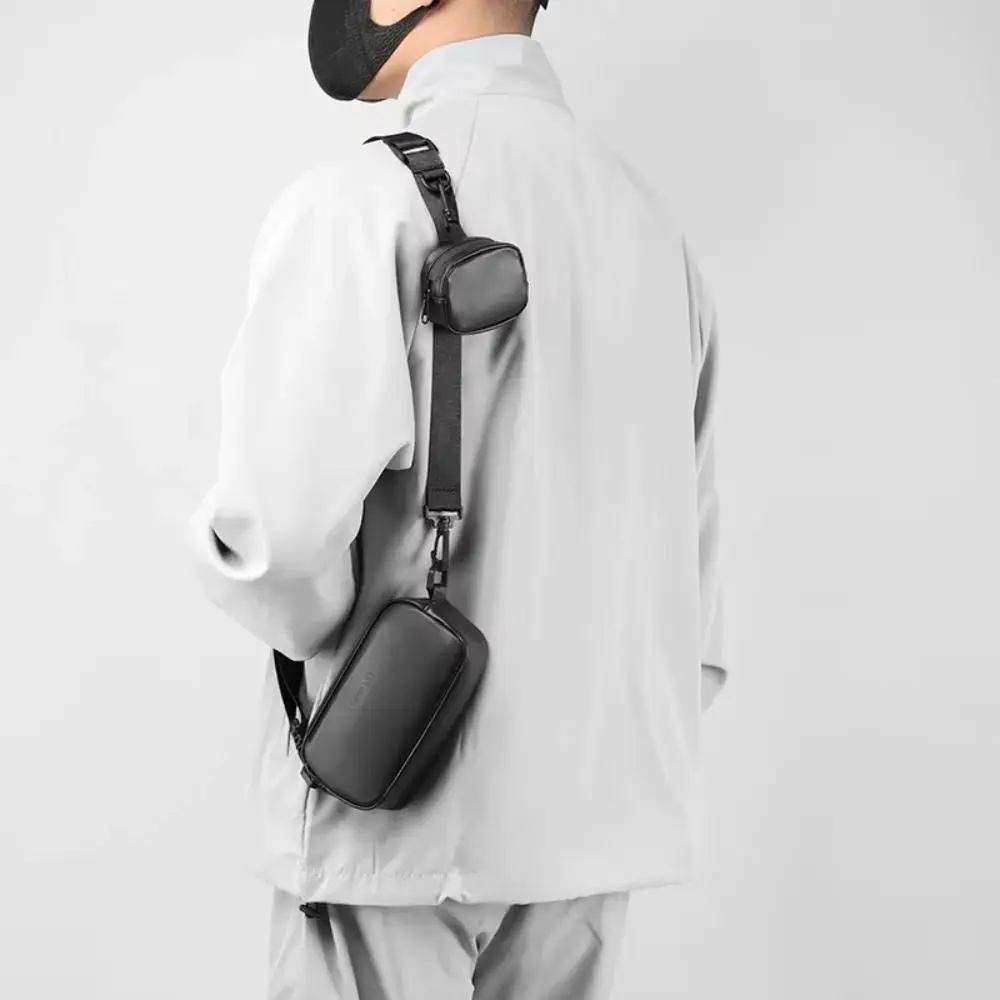 PU Leather Men's Phone Bag Unisex with Small Hanging Bag Mobile Phone Chest Bags High-end Square Mini Shoulder Bag for Couple