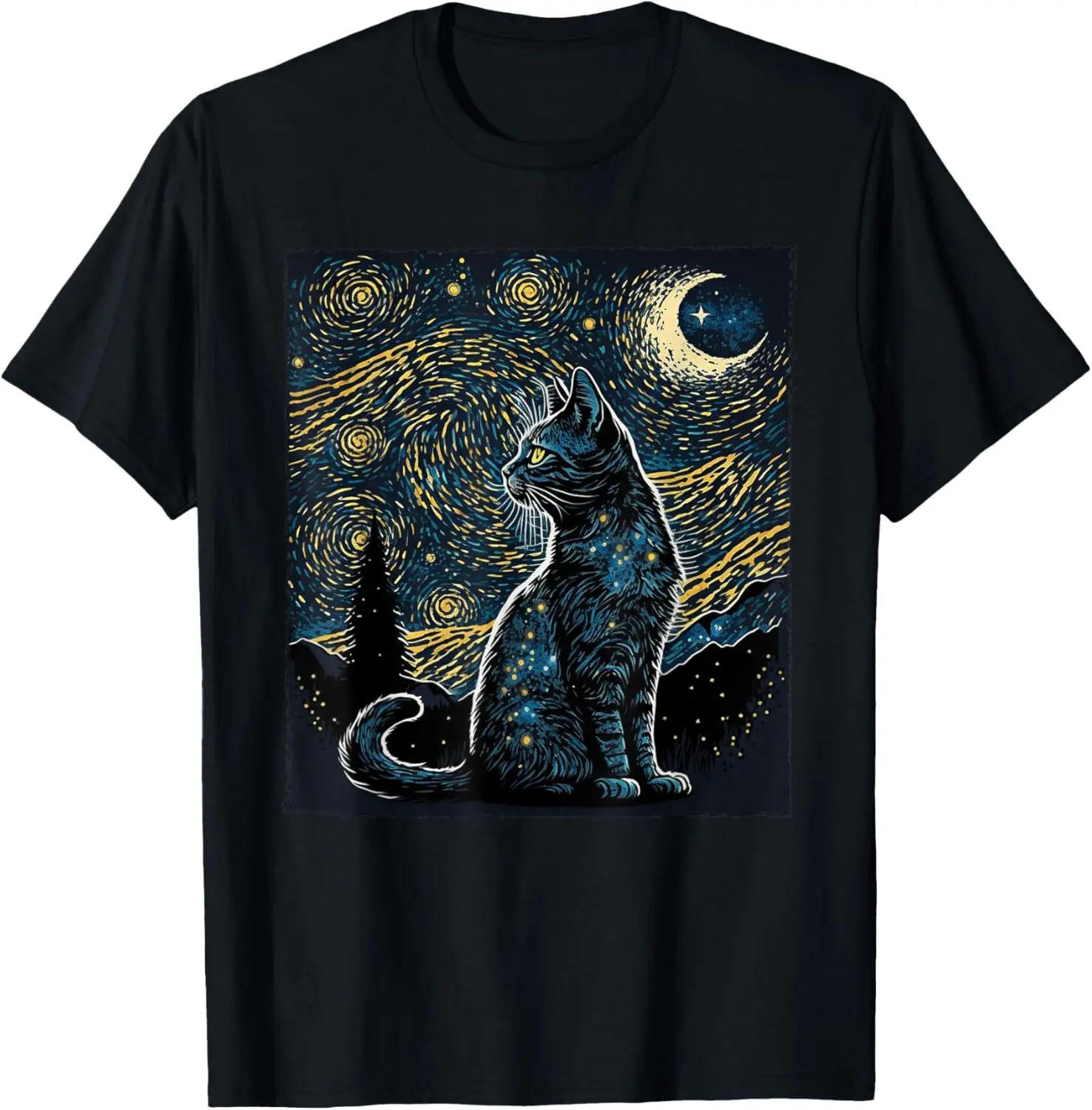 Starry Night Cat Van Gogh Cat Lover Gifts Cat Mom, Cat Dad T-Shirt