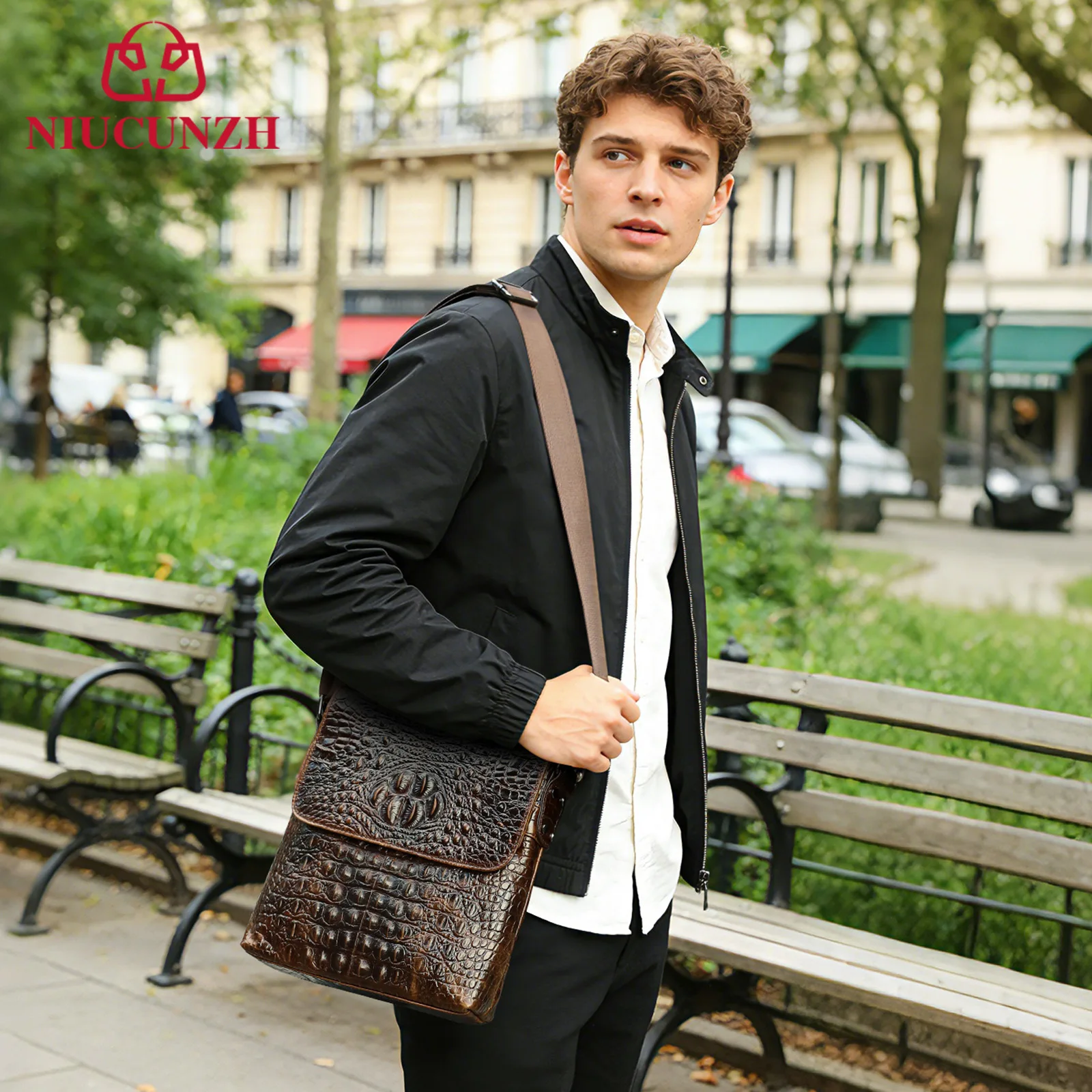 New Vintage Alligator Pattern Luxury Men's Handbags Cow Genuine Leather Male Shoulder Bag Men Crossbody Bag Messenger Bags