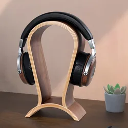 Walnut Headset Holder Stand U-Shaped Audio Organizer Stable Earphone Display Rack Stylish Music Storage for Desk or Studio