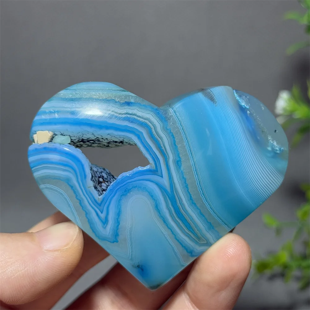 Natural Sapphire Blue Agate Heart-Shaped Mineral Crystal Reiki Therapy Prayer Spiritual Meditation Lucky Home Decoration Gift
