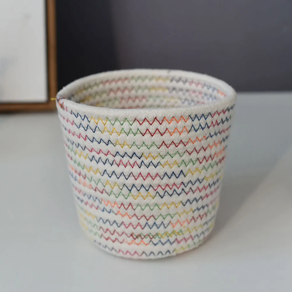 

Cotton Rope Storage Baskets Woven Desktop Makeup Brush Toy Bins Home Decor Boxes Containers Vessels Storage Jars