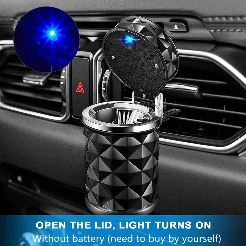 Car Cupholder Travel Ashtray with Lid and LED Light, Decorative Cigar Ash Bucket, Cigarette Ashtray, Car Waste Bin