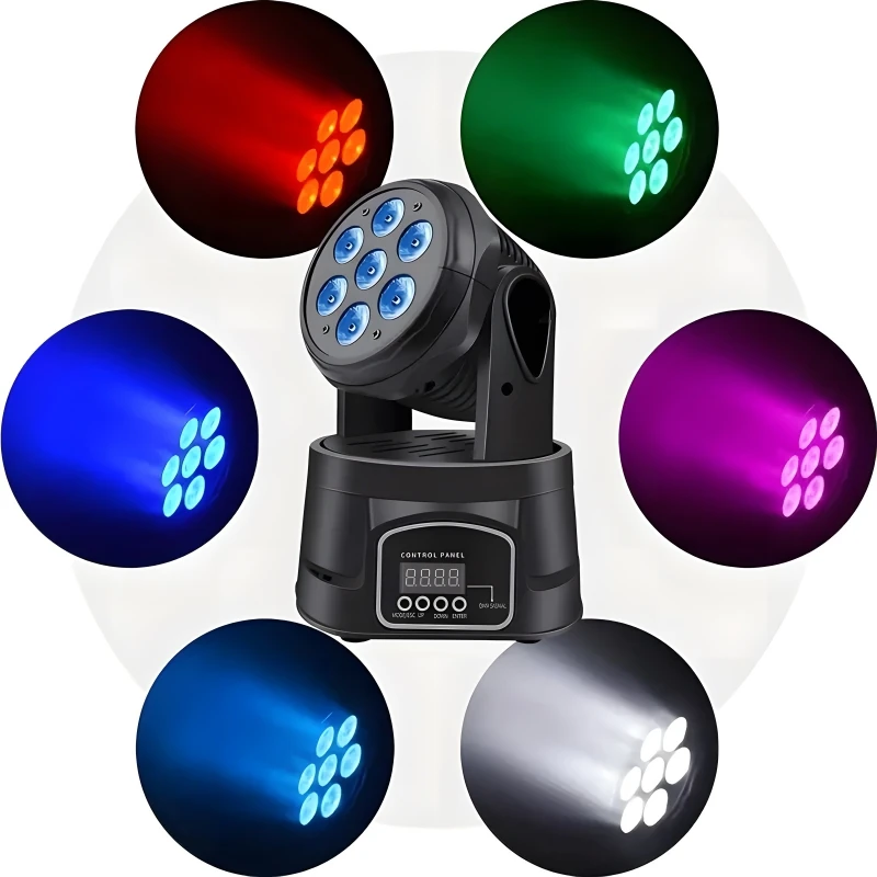 Moving Head Light 7 x 10W LED Beam Spotlight RGBW Stage Light DJ Light Strip DMX Voice Control Disco DJ Music Party Dance Club