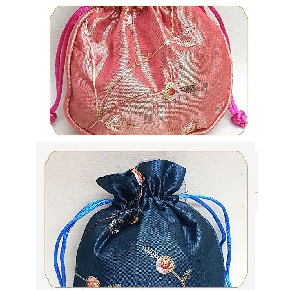 Jewelry Bag Top Handle Embroidered Flower Handbags Handmade Ethnic Style Small Bucket Bag Purse Drawstring Bag Women