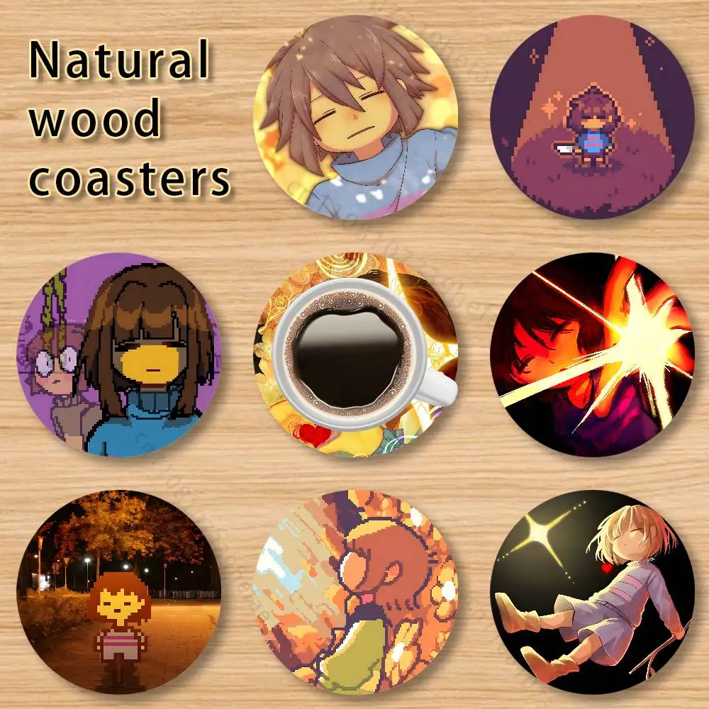 

Game Frisk U-Undertale wooden anti-slip coasters, suitable for home office and living room decoration