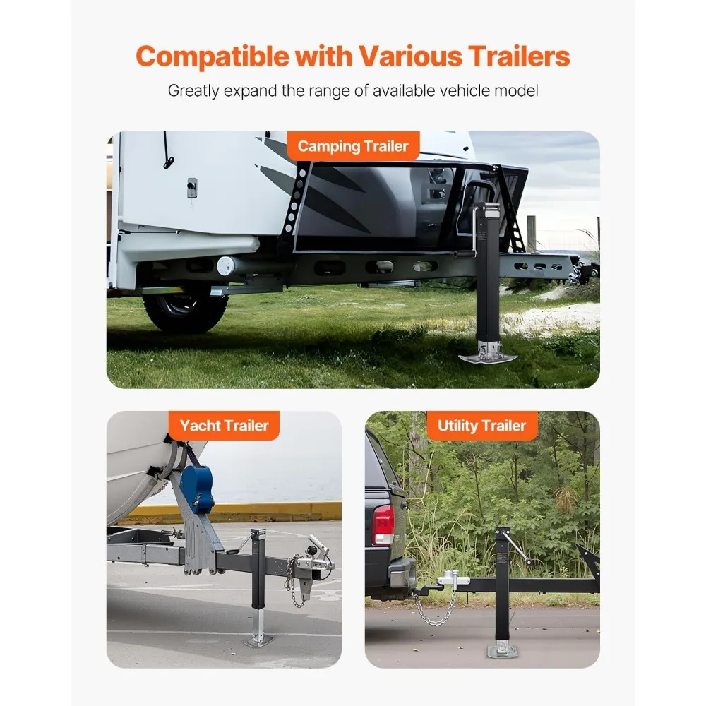 8000lbs Capacity Heavy-Duty Square RV Jack with 15.25 Inch Lift and Adjustable Drop Leg for Various Vehicles