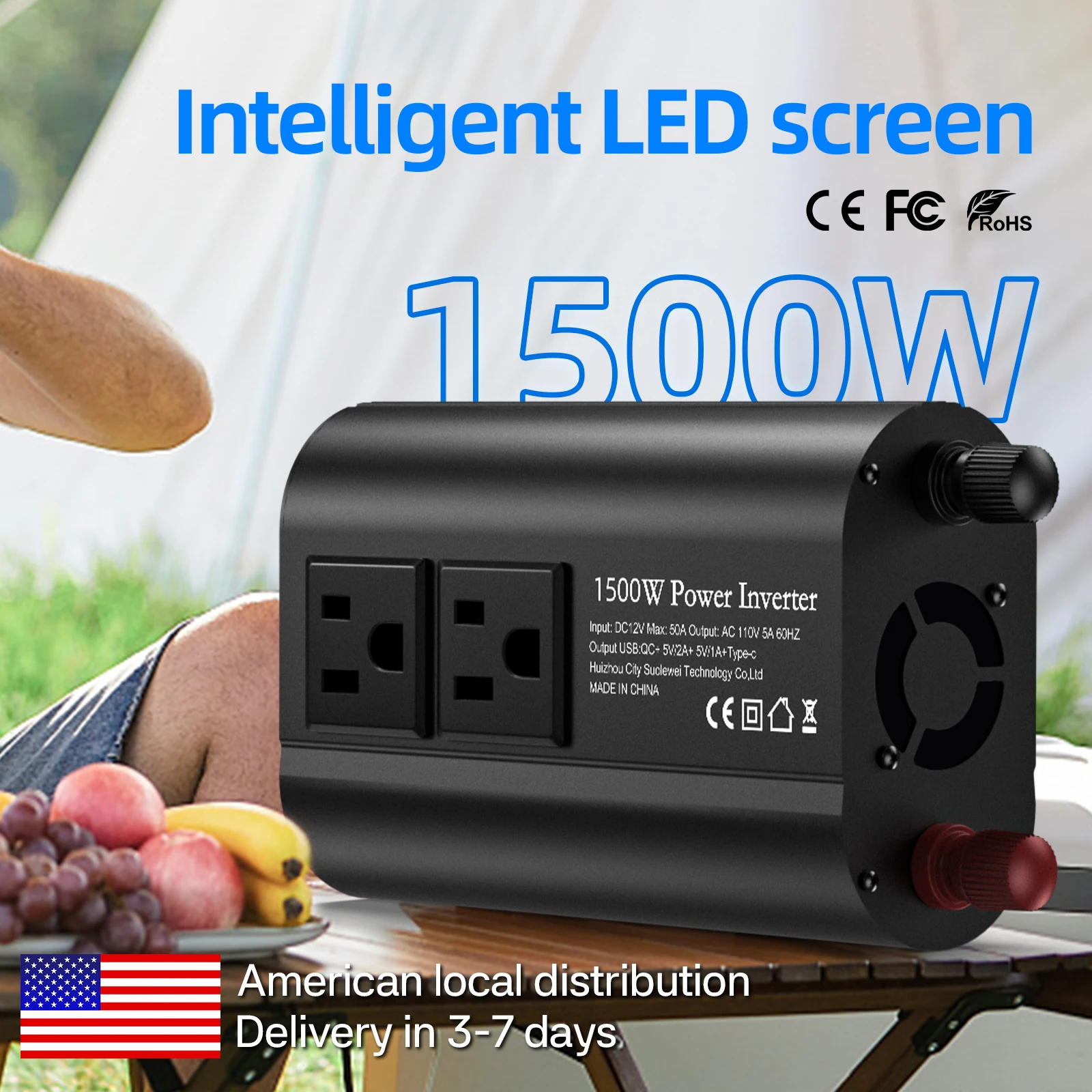 

US Socket Inverters 12V/24V 60HZ 110V 1500W 2000W 2500W Portable Vehicle-Mounted PowerConverter