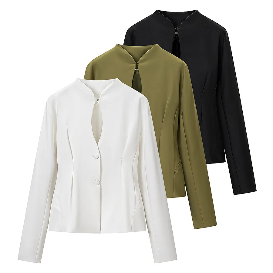 

Solid Stand Collar Blazer Jacket Long Sleeve Single Breasted Slim Fit Tailored Short Suit Coat Office Casual Outerwear 20260602