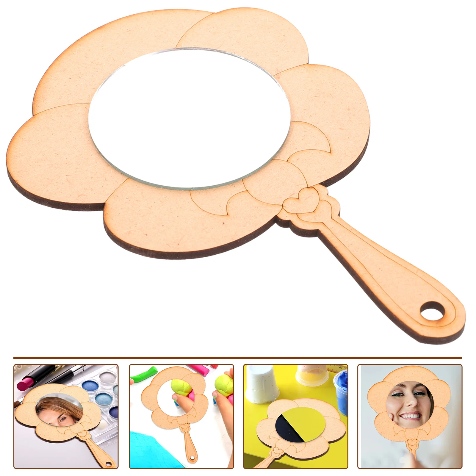 

2PCS Wooden Acrylic Unpainted Kids Vanity Craft Supply DIY Adorable Mini Toy Mirror For Children Decorative Mini Mirror