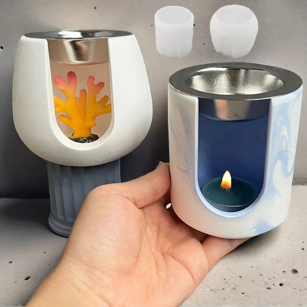 Heating Aroma Candle Holder Concrete Silicone Mold Round Melted Wax Furnace Diffusing Gypsum Hydroponic Test Tube Planters Mould