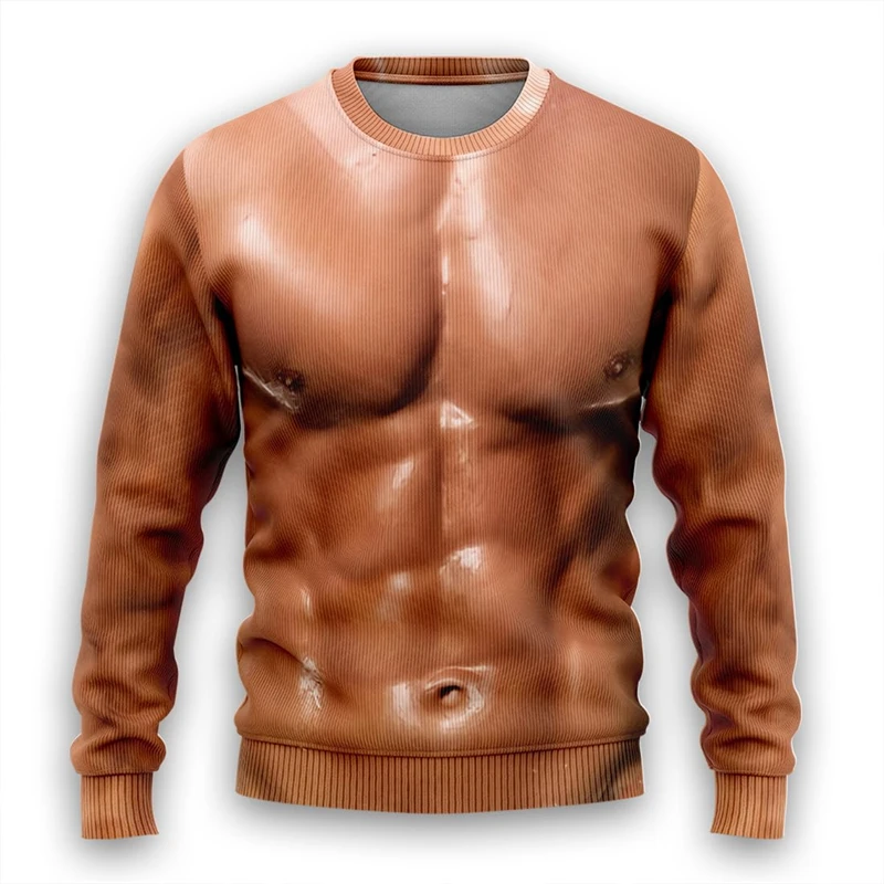 Fake Abs 3D Printed Sweatshirts For Men Hip Hop Man Streetwear Gym Sport Pullovers Chest Six Shredded Muscle Cosplay Tracksuit