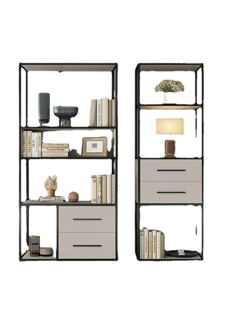 

Italian minimalist stainless steel bookshelf floor-to-ceiling living room bookcase stainless metal multi-layer
