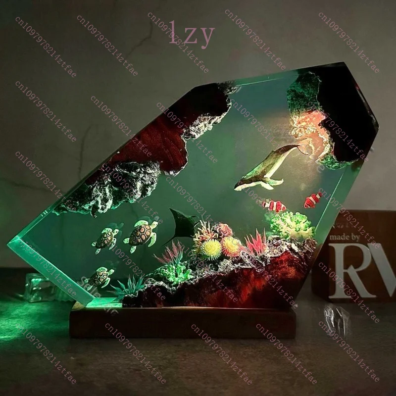 Resin cave ocean wooden night, home decoration handmade DIY color-changing atmosphere