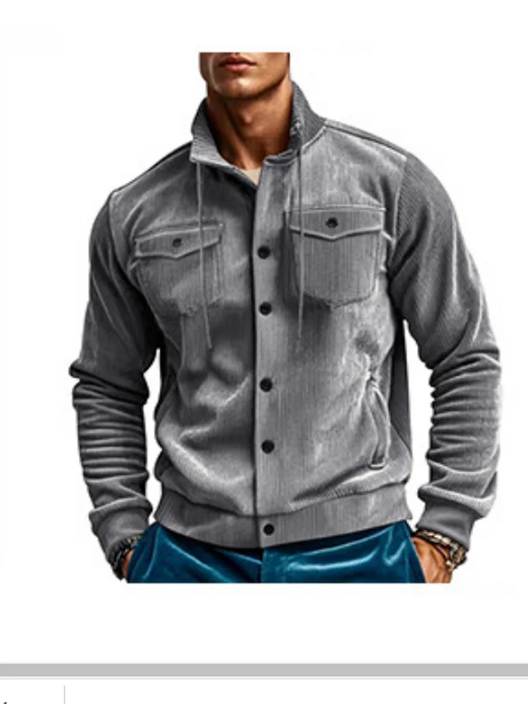 

Осенне-зимняя мужская вельветовая куртка с лацканами, американская вельветовая куртка с несколькими карманами, тонкая рабочая одежда в стиле ретро