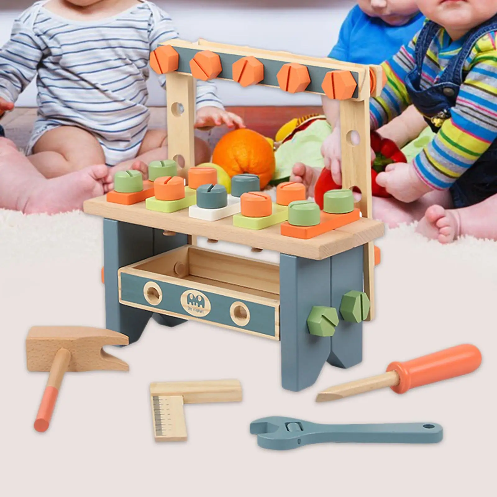 Kids Mini Wooden Play Tool Year Old and up ,Easy to Assemble Wooden Tool Bench Toy Pretend Play Set