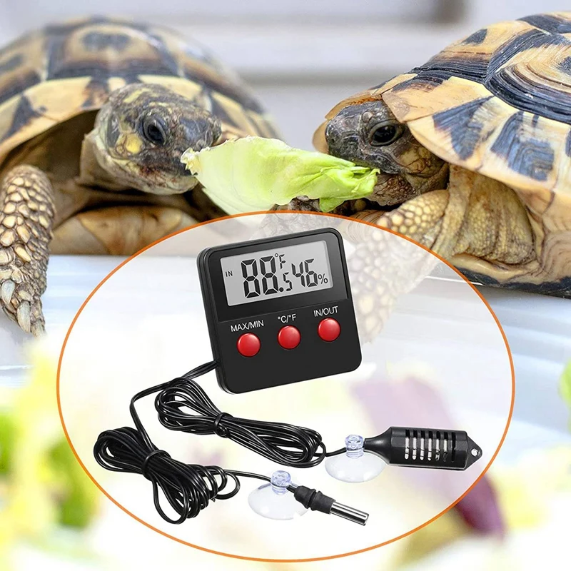 2 Pieces Digital Reptile Thermometer Hygrometer With Probes Terrarium Reptile Humidity Gauge Indoor Outdoor Digital