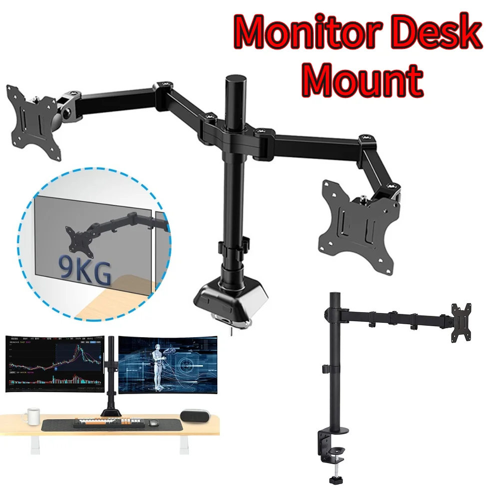 Single/Dual Monitor Stand Holds Up To 19.84 Lbs Desk Mount Stand Adjustable Height and Angle for 17 To 32 Inch Computer Screens