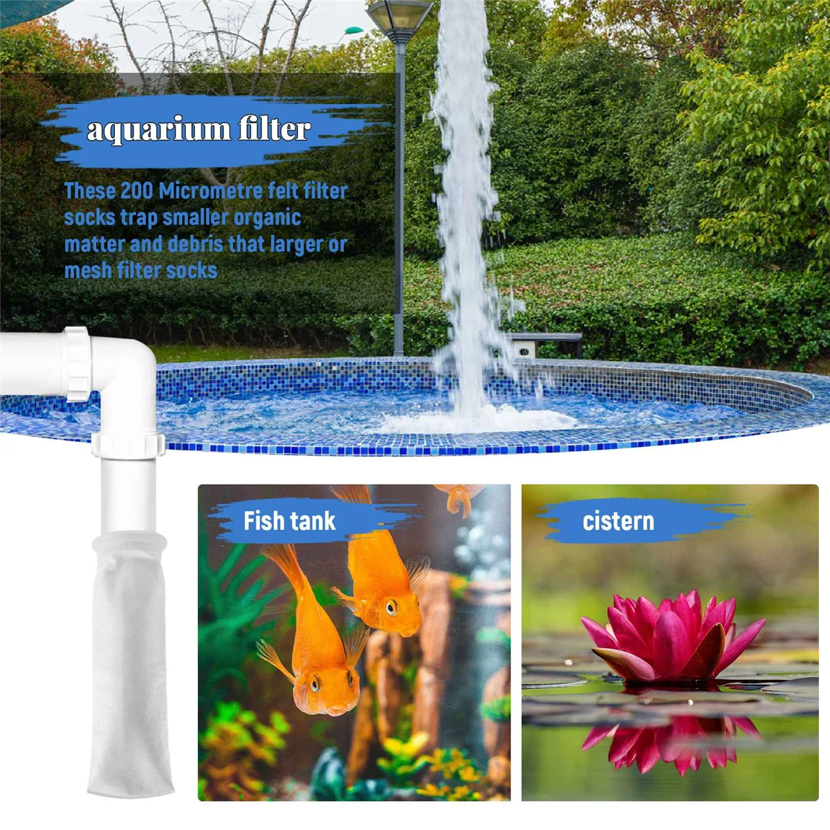 YCHL 4 Packs of Filter Socks, 200 Micrometres, for Fish Tank/Saline Aquarium, Pond, for Sump/Overflow