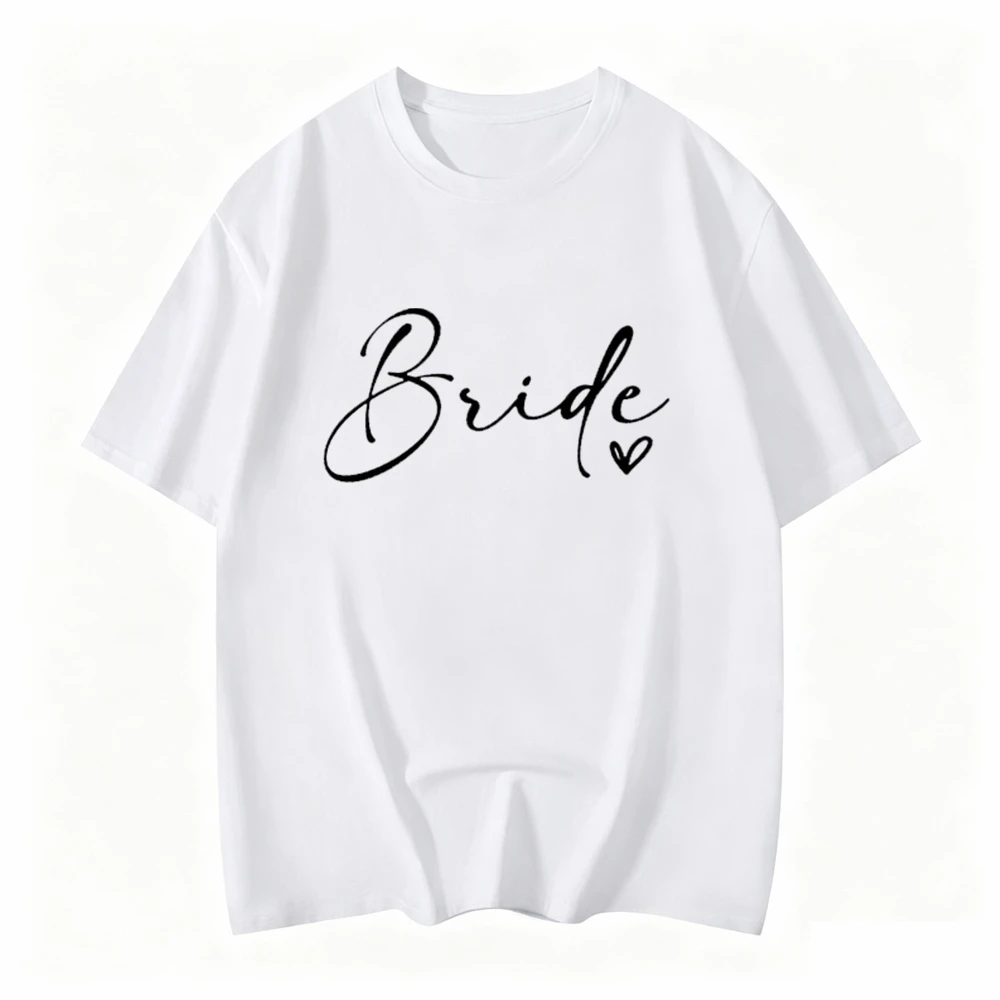 Team Bride Heart Evjf Hen Party Women Gropu T-shirt Girl Wedding Female Tops Tee Camisetas Mujer Female Pink White Clothes