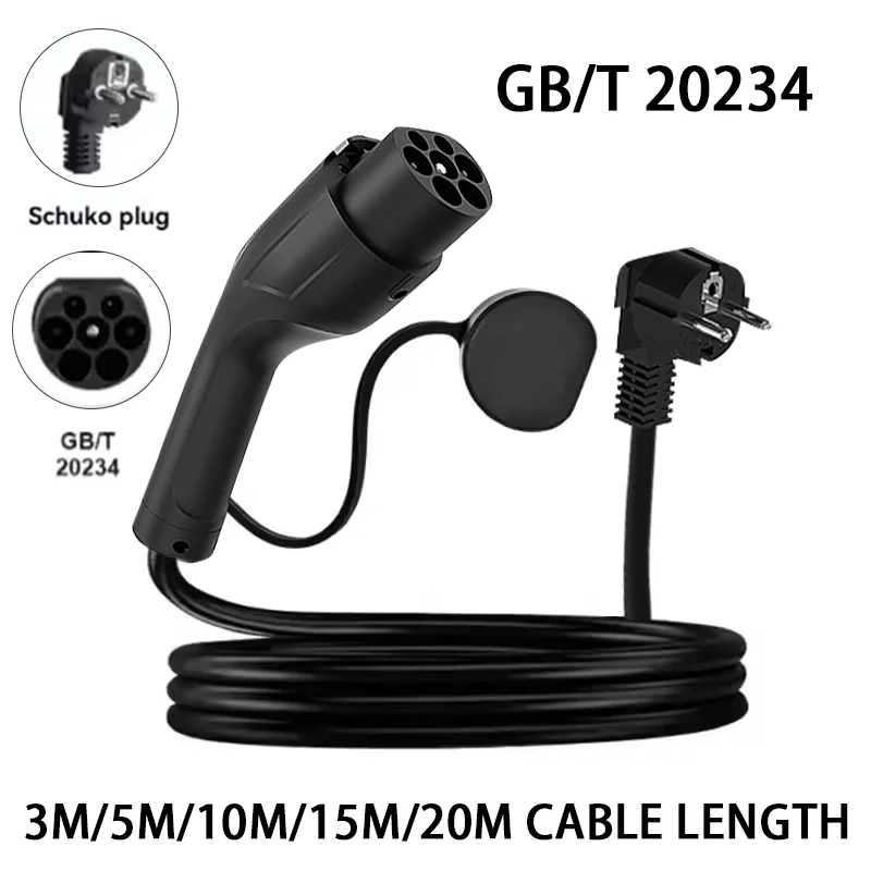 3.5KW 16A Portable EV Charger with GB/T20234 Connector EU Plug 3M-20M Cable Length Options Wallbox Adapter for Electric Vehicles