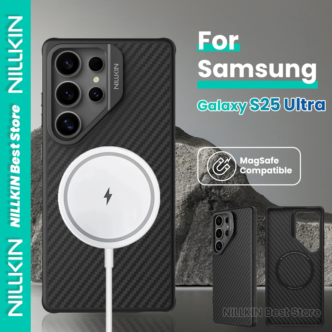 

Nillkin 1500D Aramid Fiber For Samsung Galaxy S25 Ultra Case Kevlar Magnetic Charging Lens Bezel Stand Carbon Fiber Shockproof