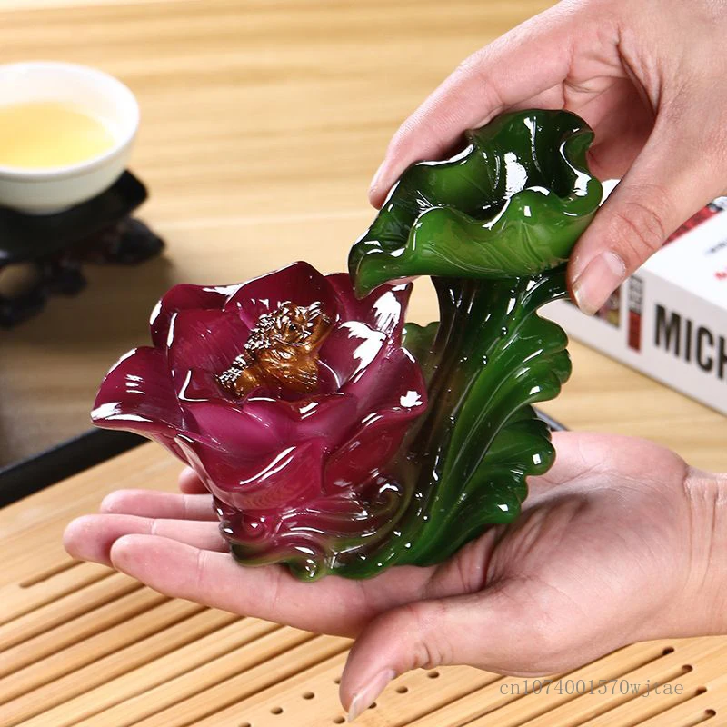 

Zhaocai меняющий цвет чай с лотосом, маленькое украшение из смолы, счастливый творческий мини-аксессуар, бутиковое украшение, 1 шт.