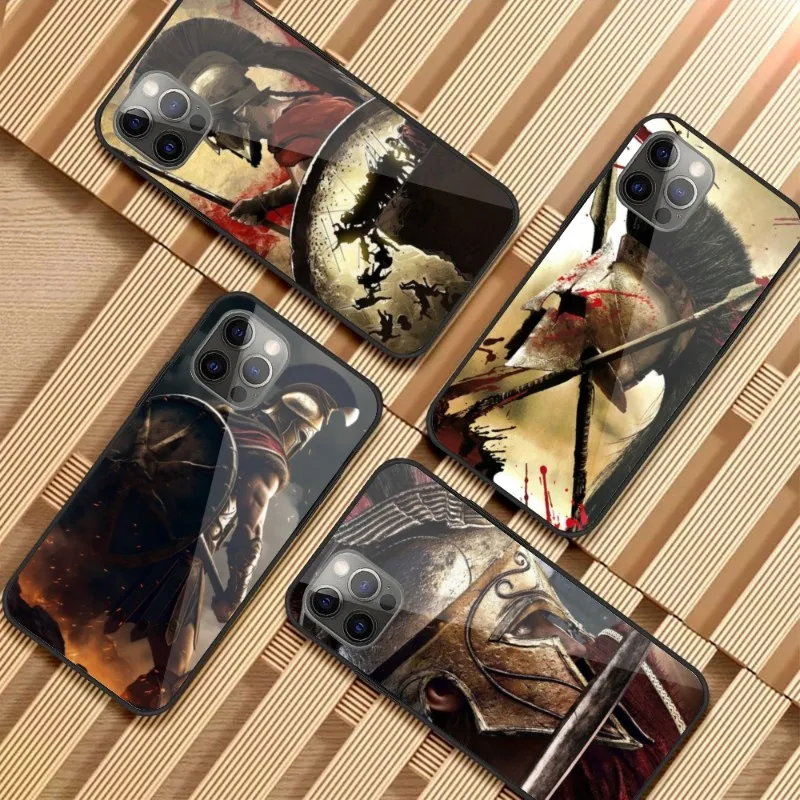 Spartan Warrior Smart Phone Case for iPhone 14 13 12 11 XS X 8 7 6 Plus Mini Pro Max SE 2022 PC Glass Phone Cover Funda