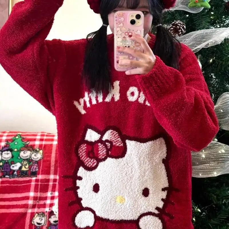 حار أنيمي مرحبا كيتي منامة السراويل Kawaii الكرتون المرأة منامة عيد الميلاد نمط ملابس خاصة الفتيات الشتاء الدافئة ملابس خاصة الهدايا