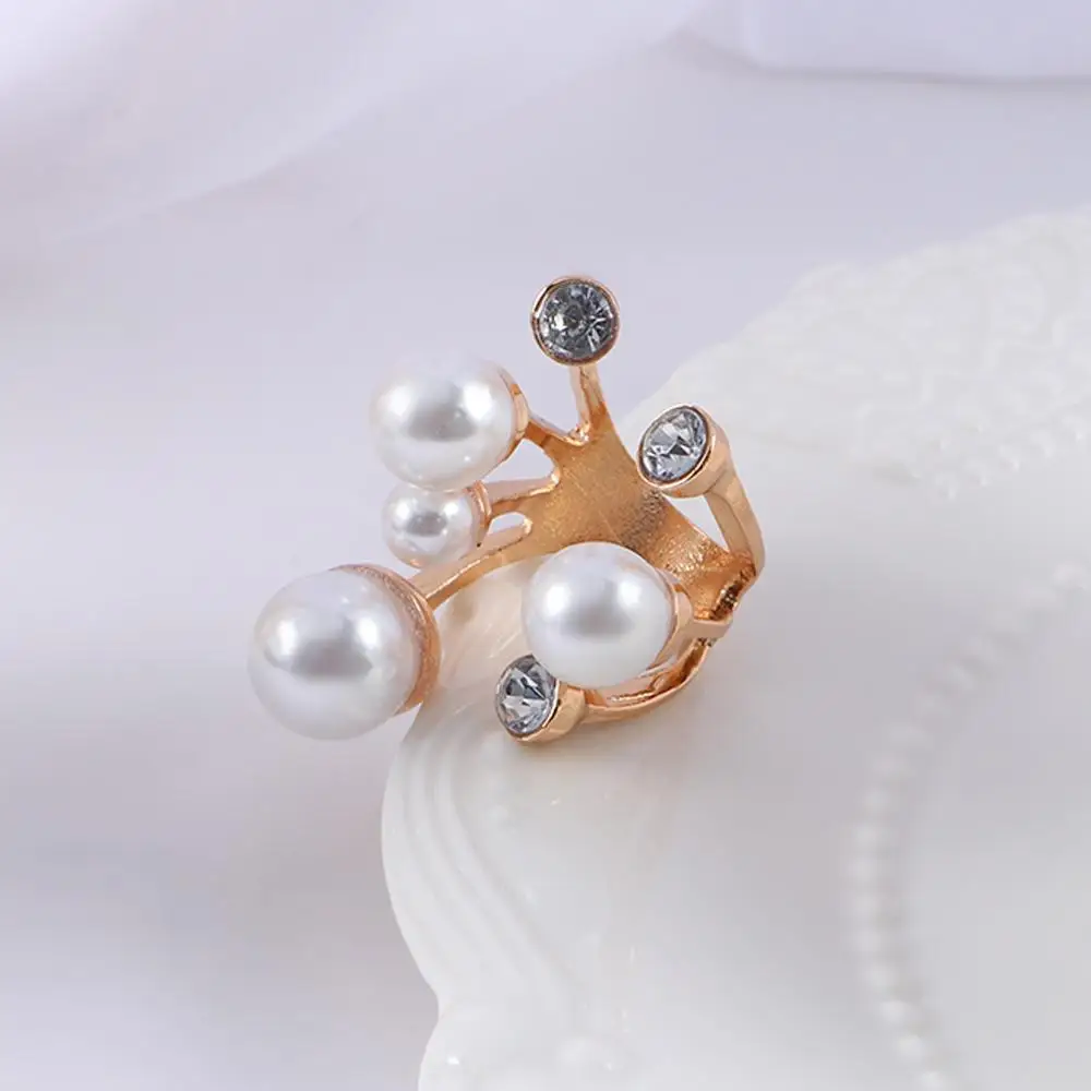 Retro Korean Jewelry Lady Oversize for Women Multi Pearl Rings Shiny Crystal Irregular Finger Rings Open Rings