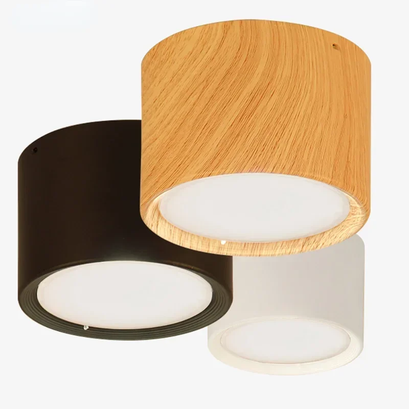 

Ceiling Spot Lights 5W 12W Nordic Wood Surface Mounted Black/White/Wood Light for Ailse Bar Kitchen Indoor Lighting