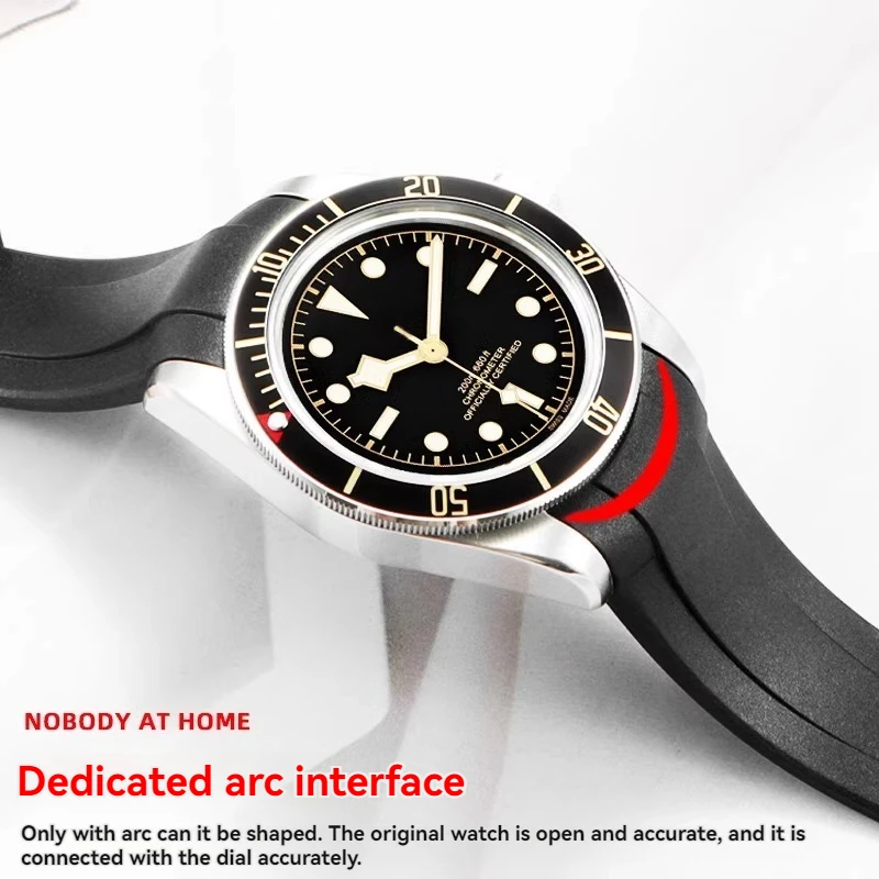 Pulseira de relógio de borracha com extremidade curvada para tudor leme biwan bronze pequena flor de cobre pulseira de relógio à prova d'água 22mm