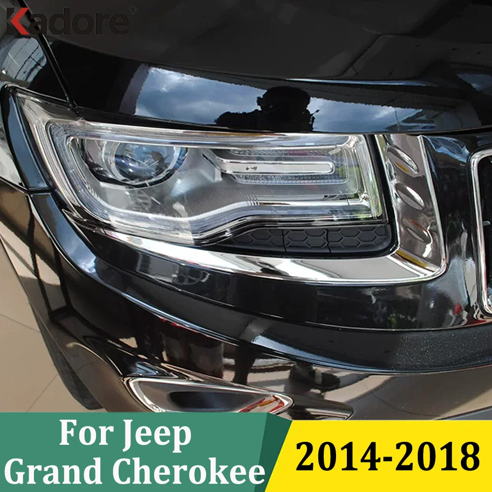 

For Jeep Grand Cherokee 2014-2018 ABS Chrome Head Light Lamp Eyebrow Eyelid Cover Headlight Bezel Trim Car Exterior Accessories