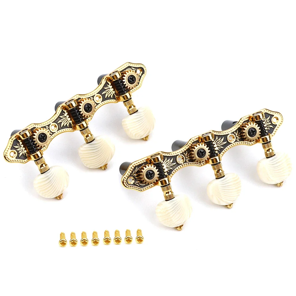 Gold & Black Classical Guitar Machine Heads Set - Precision Tuning Pegs for String Instrument Replacement